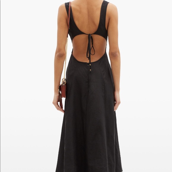 ZIMMERMANN Lulu cutout- back linen midi dress black size 3 - Picture 5 of 9